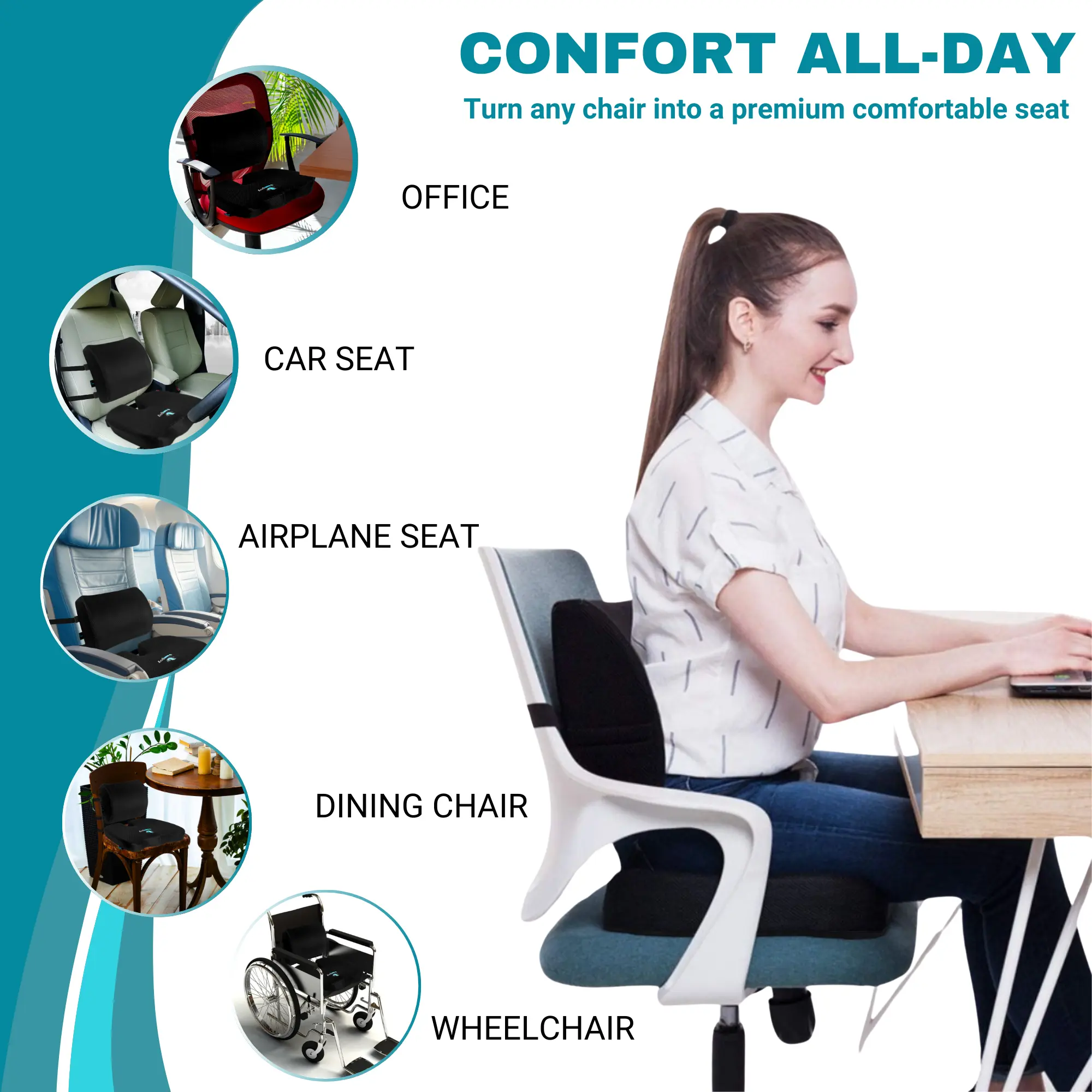 Famjoy ergonomic seat cushion and lumbar support for office, car, airplane and wheelchair use UK