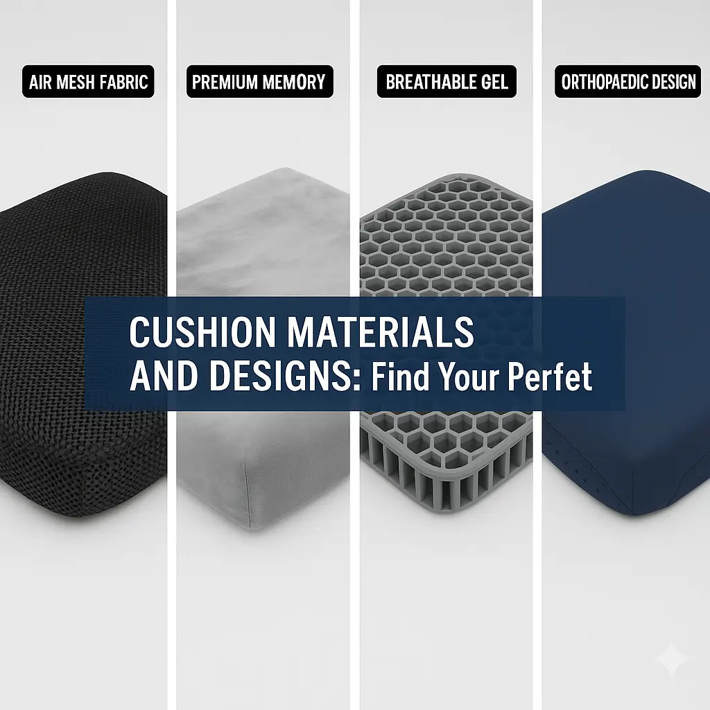 Seat cushion materials comparison – air mesh fabric, memory foam, gel and orthopaedic design UK