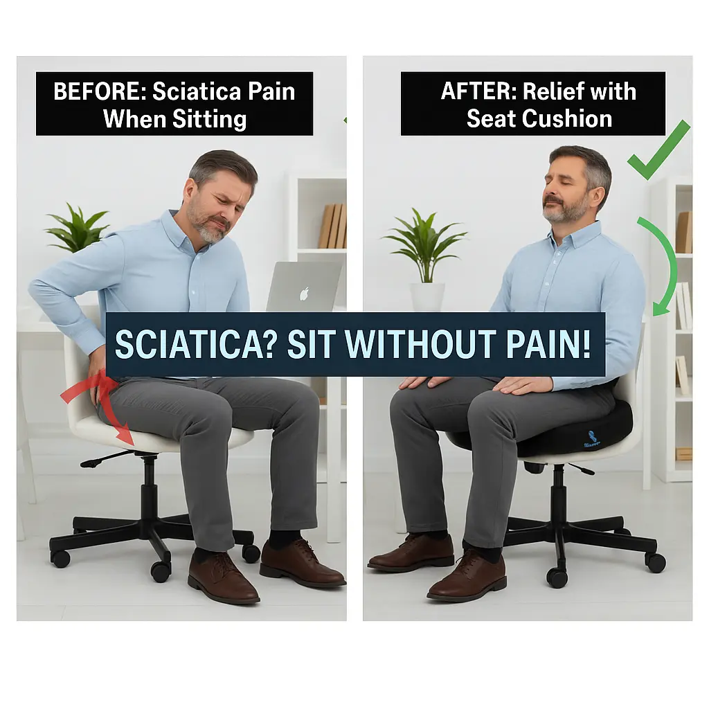 Sciatica pain before and after using ergonomic memory foam seat cushion UK